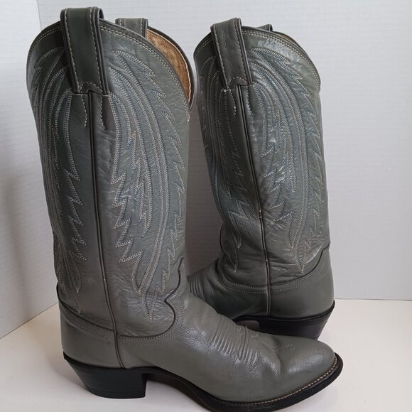 Vintage Justin Men's size 8D Western Style 1226 Grey Leather Cowboy Boot - Picture 12 of 12